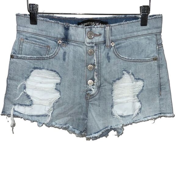 Express High Waisted Destroyed Denim Cutoff Shorts size 4 - Picture 1 of 7